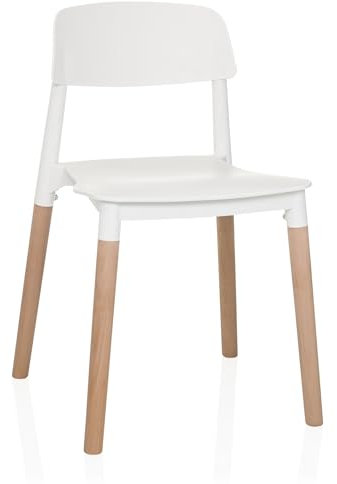hjh LIVING Esszimmerstuhl mit Massivholzbeinen Scandi E Kunststoff Küchenstuhl Vierfußstuhl im skandinavischen Design, Weiß/Buche