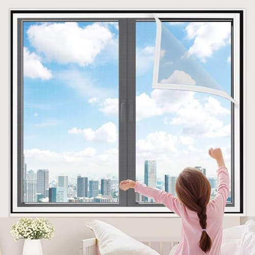 Rollo Fligengitter 80x130cm Weiß Fliegengitter Bodentiefe Fenster Mückengitter Fenster mit Rahmen Insektenschutz Schiebe Fenster