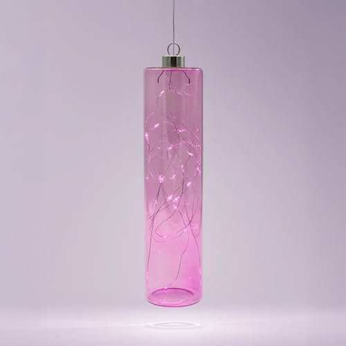 Spetebo LED Glas Pendelleuchte Lavendel lila mit Timer - 24 x 6 cm - Deko Hängelampe Batterie betrieben warm weiß beleuchtet - Dekoleuchte Stimmungslicht Hängeleuchte Glaslampe Innenleuchte kabellos
