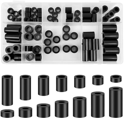 90 unidades de separadores de plástico ABS redondos negros, casquillos espaciadores para tornillos M6 M8, arandelas de nailon, casquillos espaciadores de plástico, arandelas aislantes, espaciadores