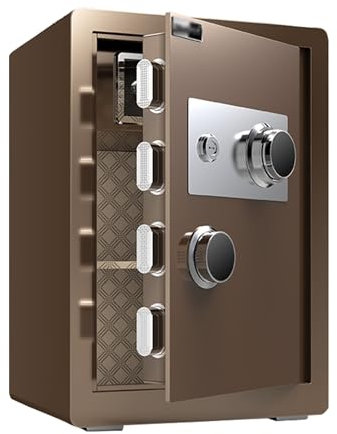 Tresor Mechanische Zahlenkombination Geldkassette mit Schlüssel Geldtresor Schranktresor für Zuhause, Büro und Hotel(Brown,60CM/24IN)