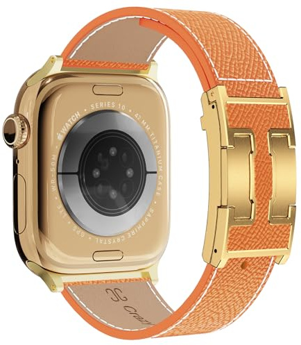 Bracelet en cuir compatible avec Apple Watch 49 mm, 46 mm, 45 mm, 44 mm, 42 mm, 41 mm, 40 mm, 38 mm pour femme, bracelet de rechange à boucle magnétique pour iWatch Ultra 3/2/1 SE 3/2/1 Series 11/10/9