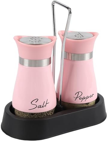 Salt and Pepper Sets,Salt and Pepper Shakers Sets with Holder,Set of 2 Stainless Steel and Glass Bottle Stainless Steel,Salt Shaker Dispenser for Cooking, BBQ