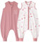 Looxii 2er Pack Baby Sommerschlafsack mit füßen 0.5 Tog Schlafsack Baby 100% Baumwolle Baby Schlafsack für Kinder 6-18 Monate Jungen Mädchen 70 cm Rosa Bär