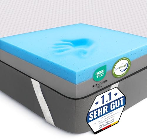 MKS 2-in-1 Gel Topper – Gelschaum Topper 200x200cm mit H3 & H4, 5-Schichten-System, Druckentlastung, Mesh-Seiten & Elastikbändern – Ideal für Seiten-, Rücken- & Bauchschläfer