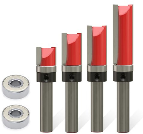 CSOOM 4 Stück Bündigkerbfräser Bit Set, 8 mm Schaft mit auswechselbaren Kugellagern, Oberfräser Schlitzfräser Schneidwerkzeug für Holz