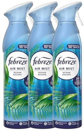 Febreze Air Freshener Spray OCEAN ESCAPE 185ml x 3 | Odour Eliminator with OdourClear Technology | Non-Flammable, Long-Lasting Room Freshener, Exotic Fruity Fragrance