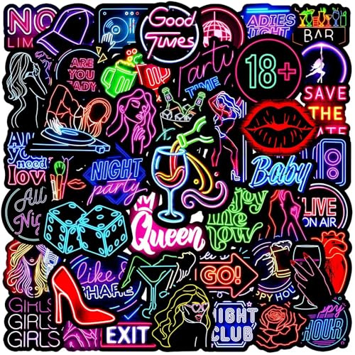 Affoto Neon Aufkleber für Laptop(50PCS),Geschenk für Kinder Jugendliche Erwachsene,Neon Wasserdicht Vinyl Stickers für Auto,Motorräder Fahrrad Gepäck Scrapbook,Skateboard Gitarre