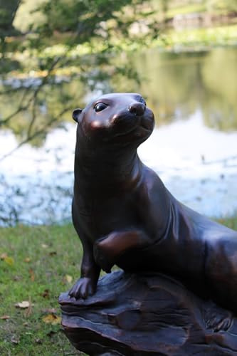 Inspirational Gifting Large Otter Sculpture Garden Ornament Statue 50cm Tall in Hi-grade Polystone-Resin with Aged Bronze Finish