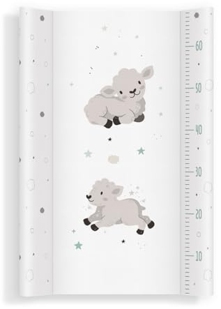 Wickelauflage 70x47 cm, Weiß mit Schäfchen – abwaschbar & weich, profilierte Ränder für mehr Sicherheit – Wickeltischauflage für Wickelkommode – Baby Wickelunterlage mit Komfortfüllung