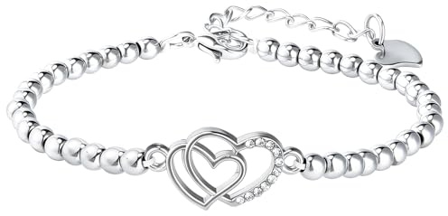 Leikedun Best Friend Bracelet Gifts S925 Sterling Silver Beads Friendship Bracelets with Zircon for Women Adjustable Hearts Link Jewellery Birthday Gifts for Friend