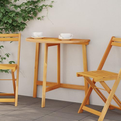 HEFZGDB Faltbarer Gartentisch Halbrund 78x46x75 cm Massivholz Akazie Outdoor Tisch Klappbar Gartenmöbel Stauraum Optimiert