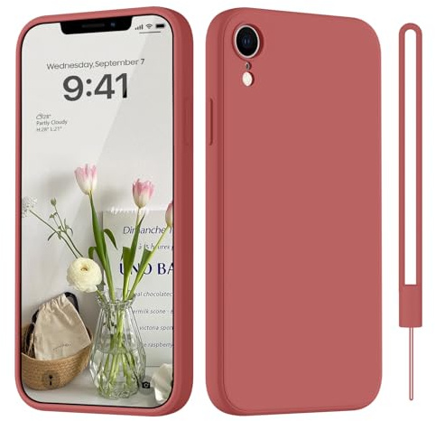 HGH für iPhone XR Hülle Silikon mit Lanyard, Rot | Handyhülle für iPhone XR Dünn Rundumschutz mit Microfiber-Innenfutter Kratzfest Schutzhülle Case 6.1