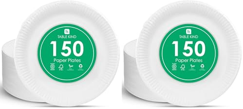 TABLE KIND | x150 | 22 cm | Piatti di carta ecologici per compleanno, stoviglie ecologiche, riciclabili, usa e getta, forniture per feste biodegradabili, compostabili in casa, | Prodotto nell'UE