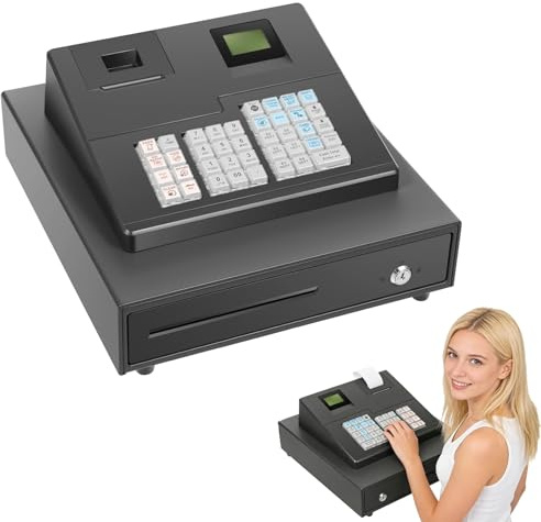 Elektronische Registrierkasse für kleine Unternehmen, Registrierkasse mit 39 Tasten und Schublade, Gewerbliche Registrierkasse für Einzelhandel/Gastronomie/Start-ups