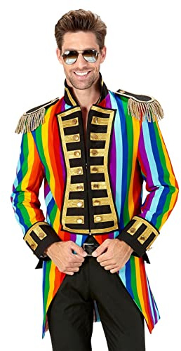 W WIDMANN MILANO Party Fashion - Regenbogen Paradefrack Herren | Bunter Frack im Uniform Stil für CSD, Zirkusdirektor, Showmaster, Clown & Karneval