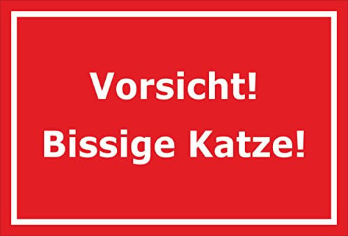 Melis-Folienwerkstatt Schild – Vorsicht – Bissige Katze – 15x10cm, 30x20cm und 45x30cm – Bohrlöcher Aufkleber Hartschaum Aluverbund -S00309D