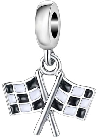 Amoony Pendant Amoony 925 Sterling Silver Dangling Black And White Checkered Flags Charms Fit Pandora Bracelet