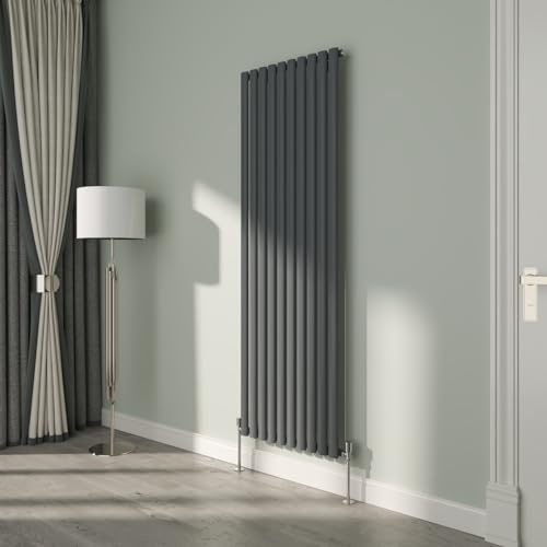 NRG 1800x590mm Oval Column Radiator Single Panel Anthracite | Oval Tube Design, Radiator Wall Mounted, Central Heating Rads, High Heat Output, Modern Radiator, for Living Room, Bedroom