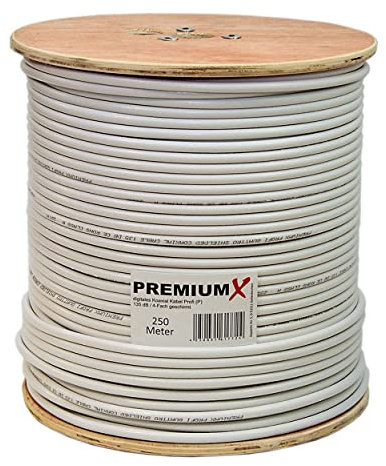 Premium X 250m Profi digitales Koaxialkabel 135 dB 4-Fach geschirmt CU reines Kupfer Satelliten Koaxkabel Antennenkabel Digital SAT TV KoaX RG6 Class A auf Holz-Trommel 250 m