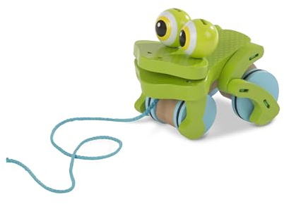 Melissa & Doug First Play Frolicking Frog Wooden Pull Toy | Utveckla anka dragleksak för småbarn åldrar 1+