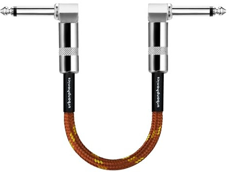 Urbanphonics Guitar Patch Cable | 6.35mm Jack Pro Grade Noiseless | 23 cms Pedalboard Cord Lead | Right Angle Male to Male | for Guitar, Bass and Effects Pedals | 1 Pack Copper Colour Braided Tweed