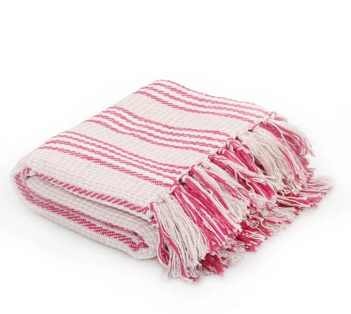 vidaXL Couverture Coton à Rayures 220x250 cm Rose et Blanc Chaise Canapé Décor