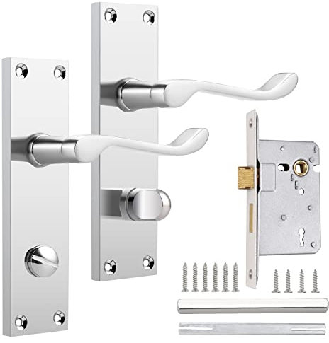 Probrico Victorian Scroll Chrome Door Handle Latch Internal Privacy Door Lever on Backplate 154mm X 40mm for Bedroom and Bathroom 65mm Latch