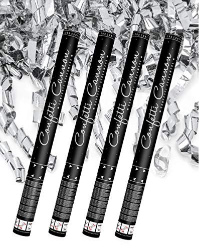 4x XXL (60 cm) Partykanone Partypopper Streamer ®Auto-schmuck (Luftschlangen Silber)