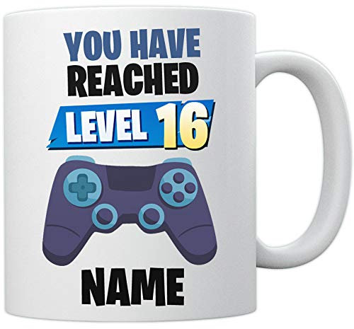 16th Birthday Gamer Gift - Personalised Mug Cup - Add Any Name/Age- You Have Reached - Level Up - Video Game Design - 15th 18th 21st - Boys or Girls