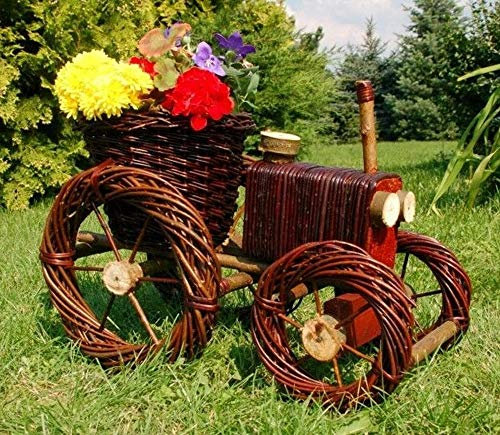 Premium Traktor 55cm d Korbgeflecht Rattan Körbe Pflanzkorb Pflanzkasten Garten Deko