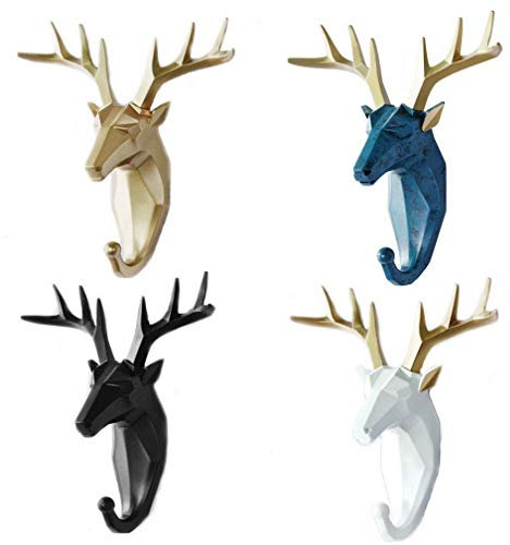 Kepfire Hirschkopf-Set Wand Dekoration Harz Tierhaken Kreatives Geschenk Kleiderhaken Wandhaken Home Schmuck Display Schlüssel Schal Tasche Halter Rack