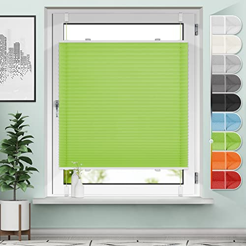 Sanfree Plissee Klemmfix Plisseerollo ohne Bohren Grün B40 x H130cm inkl. Klemmträger Blickdicht und lichtdurchlässig Jalousie Faltrollo Sichtschutz und Sonnenschutz Rollo für Fenster & Tür