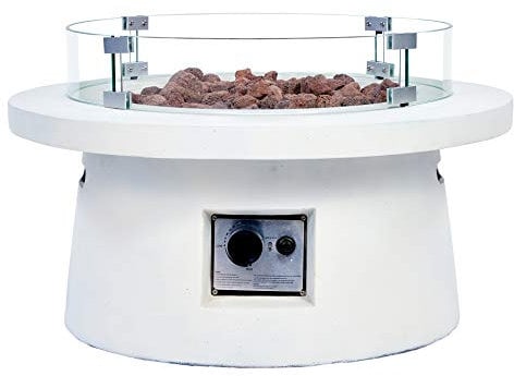 intergrill Gasfeuerstelle Fire Pit | 75 x 75 x 336 cm | Weiße Outdoor-Feuerstelle Feuerschale | inkl. Lavasteine Windschutz | Garten Terrasse Balkon