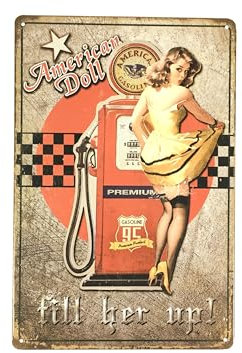 Feenomenn - Targa in metallo decorativo vintage, pompa di benzina, pino, 20 x 30 cm