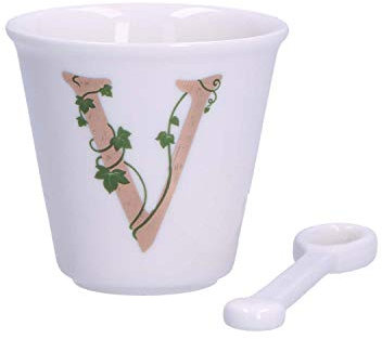 La Porcellana Bianca - Bicchierino Lettera V con Cucchiaino - Arredo Casa, Cucina - Linea Unico - Idea Regalo - Porcellana - 75 CC; Ø 6,7; h6 cm