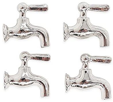 Odoria 1/12 Miniatur Wasserhahn 4 Stück Puppenhaus Badezimmer Zubehör, Silber