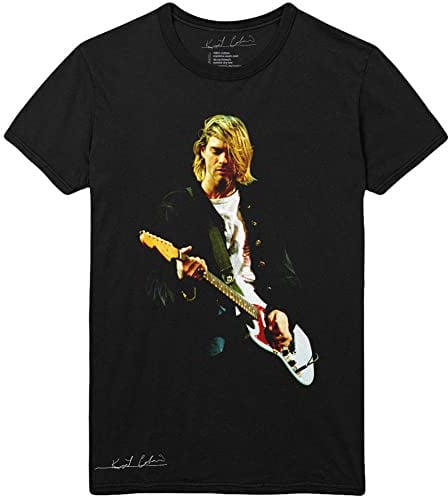 Kurt Cobain T-Shirt Guitar Photo Colour Logo Neu Offiziell Herren Schwarz