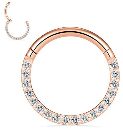 hengkaixuan 16G Septum Jewellry Rose Gold Daith Earring Surgical Steel Conch Hoop Seamless Clicker Ring Rook Tragus Conch Piercing Jewellry Small Hoop Earring Nose Ring 10mm with CZ