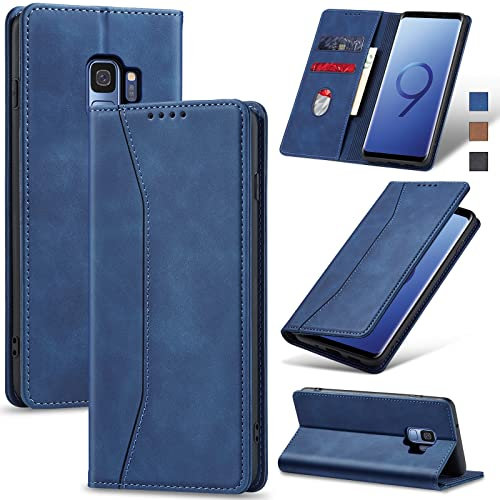 Jasonyu Funda para Samsung S9, Cuero PU Carcasa, Tipo Libro Flip Case con Tarjetas y Cartera [Soporte Plegable] [Cierre magnético] Capa Compatible para Samsung S9 (Azul)