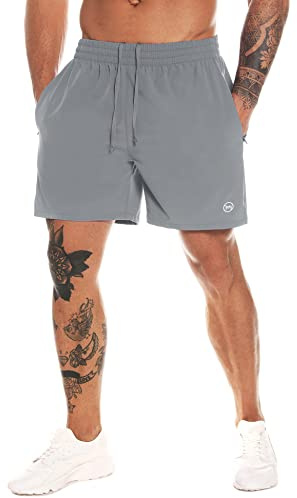 MOVEUP Herren Sport Shorts Kurze Hose Schnell Trocknend Sporthose Leicht mit Reißverschlusstasche mit Handtuchschlaufe läuft