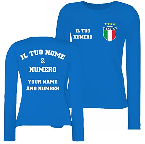 lepni.me Womens Personalised Long Sleeve Football Jersey Italy T-Shirt| Your Name and Number | Italian Flag Badge | Football Championship (XXL Royal-Blue Multi Color)