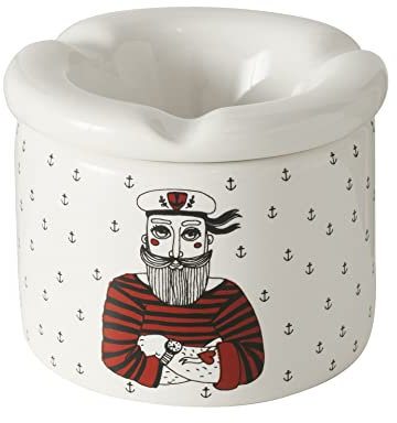 Seaside No.64 Aschenbecher mit Deckel Keramik Sturmaschenbecher Maritimes Design (Seemann rot schwarz)