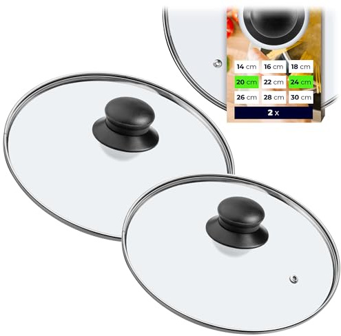KADAX 2er Set Glasdeckel, Topfdeckel, Ø24 cm und Ø20 cm, hitzebeständig mit Griff, für Töpfe und Pfannen, Sichtkochen und sauberes Köcheln