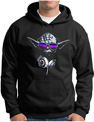 OM3® DJ-YODA Hoodie - Herren - Deejay Party Club Music (Pink) - Kapuzen-Pullover Schwarz, L