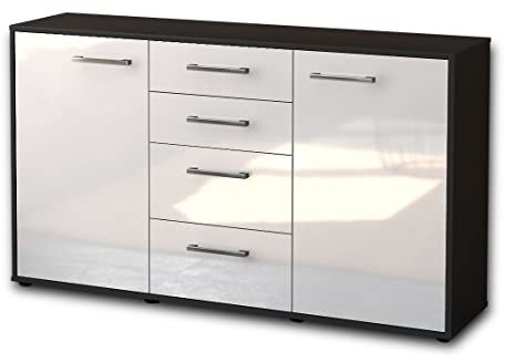Lqliving Sideboard Donna, Korpus in anthrazit matt, Front im Hochglanz-Design Weiß (136x79x35cm), inkl. Metall Griffen, Made in Germany