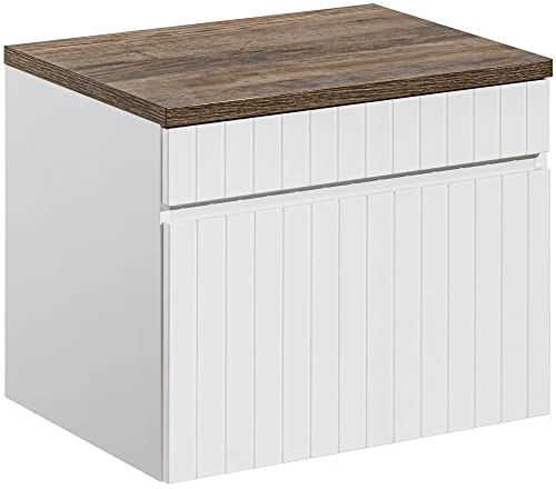 Lomadox Badmöbel Waschtischunterschrank für Aufsatzwaschbecken Waschbeckenschrank 60 cm weiß matt mit Vintage Eiche Nb., B/H/T: ca. 60,4/48,5/46 cm