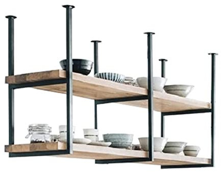 DSVONAUS Retro Industrie LOFT Restaurant Eisen Massivholz Deckenregal, 2 Etagen Regale Regal/Bar Hängende Dekoration Lagerregal (140×30×60cm)