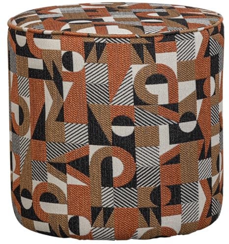 WOOOD Lex Hocker Rund Orange - Fußhocker aus Webstoff mit Organischen Druck Sitzhocker Pouf Wohnzimmer - 46 x 46 x 46 cm