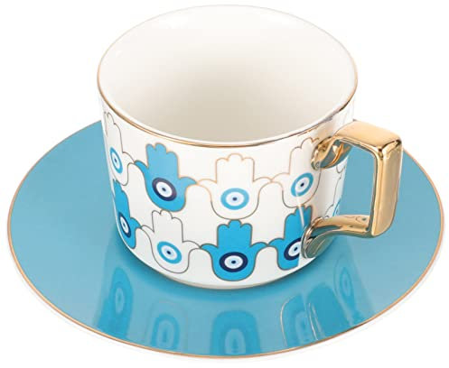 UPKOCH Türkische Keramikkaffeetasse Mit Untertasse Und Bösem Blick - Handbemalte Kaffeetasse Für Zuhause Und Büro Ideal Für Espresso Tee Oder Milch